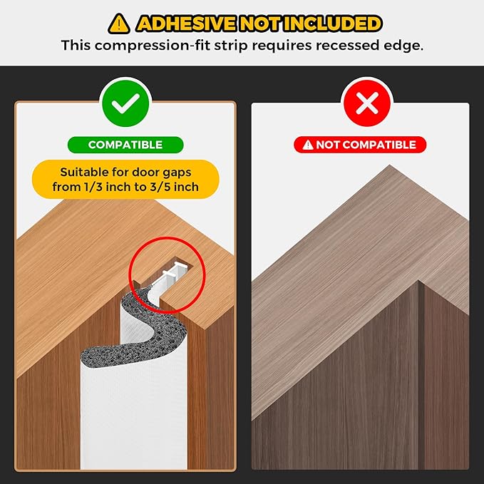 Weather Stripping Door Seal Strip - Soundproof Q-Shaped Foam for Exterior Door Frame, Large Gap Seal, Noise Cancelling, Easy to Install (White, 21FT)