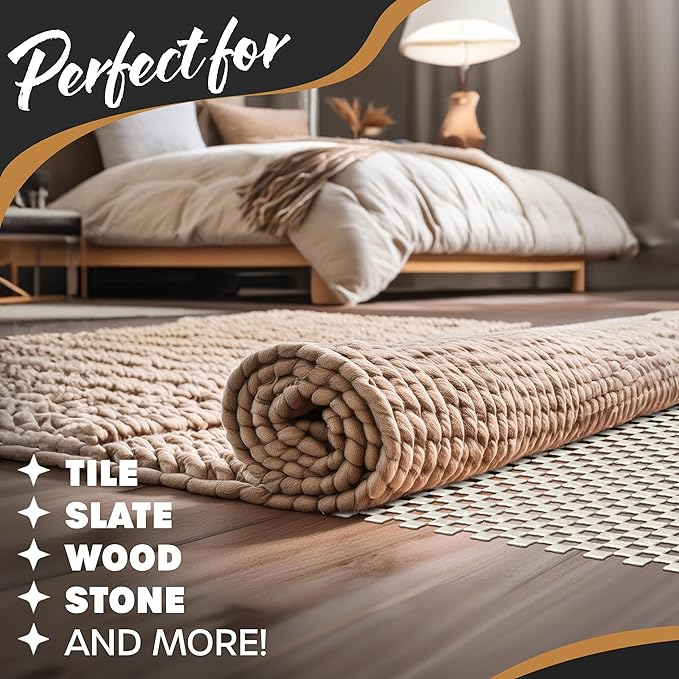Nevlers 2'x6' Under Rug Non Slip Pad | White PVC Foam Non Slip Rug Pads | Open Weave Anti Slip Rug Grips | Anti Skid Rug Gripper for Hardwood Floors & Other Surfaces | Rug Stoppers to Prevent Sliding
