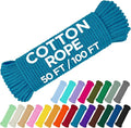TECEUM Cotton Rope 3/16” (5 mm) – 50 FT – Strong All-Purpose Braided Rope – Natural Cotton – for Crafting, Сamping, Clothes Line, DIY, Indoor & Outdoor Use – Sky Blue