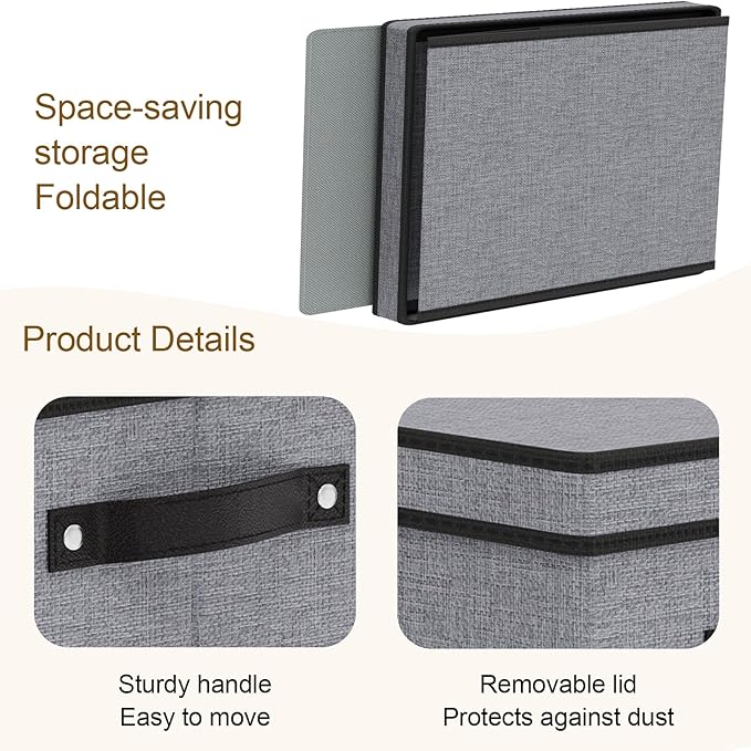 Storage Boxes, 15 x 9.8 x 8.3 Inch Baskets for Organizing with Lids, Fabric Bins with Handles, Decorative Linen Closet Organizers, Gray, 3 Pack