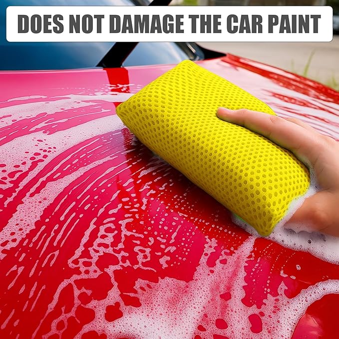 4 PCS Bug Scrubber Sponge Car, Bug Remover Wash Sponge，Car Cleaning Sponge for Bugs, Tar, Grime - Paint-Safe, Reusable Wash Sponges Kit(Yellow)