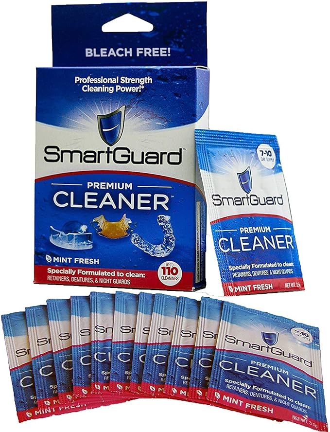 SmartGuard Premium Cleaner Crystals –(110 Cleanings)- Removes Stain, Plaque & Bad Odor from Dentures, Clear Braces, Mouth Guard, Night Guard & Retainers.