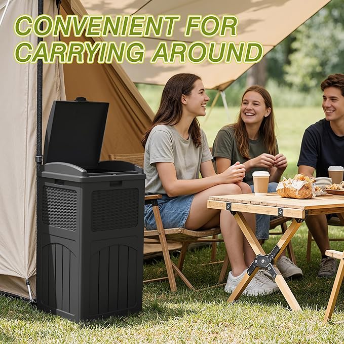 Greesum 33 Gallon Outdoor Trash Can with Lid, Waterproof Resin Garbage Bin for Hideaway, Deck, Patio, Gray