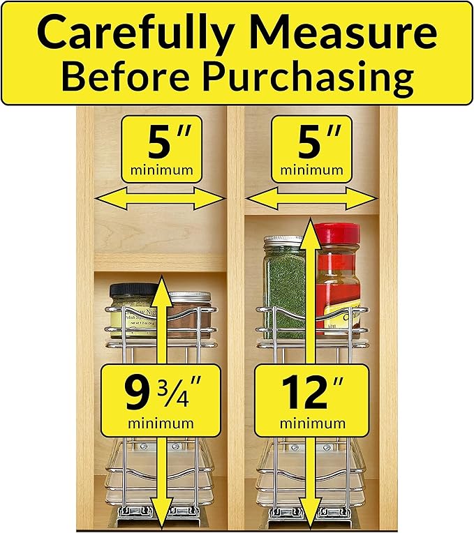 LYNK PROFESSIONAL® Pull Out Spice Rack Organizer for Inside Kitchen Cabinets - 4-1/4 inch Wide - Slide Out Drawer – Chrome Sliding Spice Cabinet Organization Shelf Racks - 2 Tier