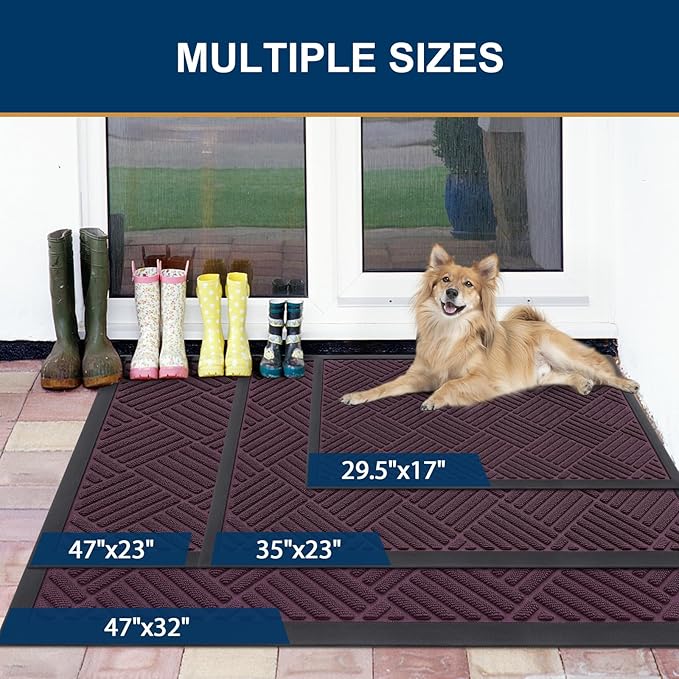 Smiry Front Door Mat Outside Entrance, Heavy Duty Outdoor Indoor Mat, Natural Rubber Doormat, Non Slip, Trap Dirt and Moisture, Easy Clean, Low Profile Patio Porch Entryway Mat, 29.5x17, Violet