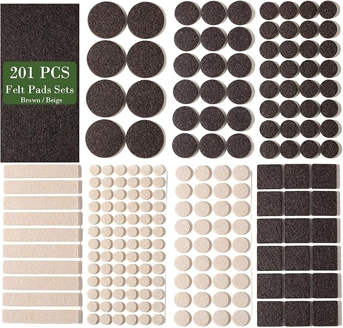 Fursafe&Q Felt Furniture Pads, Furniture Felt Pads for Hardwood Floors -Self Adhesive Chair Leg Floor Protectors, Protect Your Floors from Nicks, Bumps and Scratch, 201 Pcs Brown Beige Chair Feet