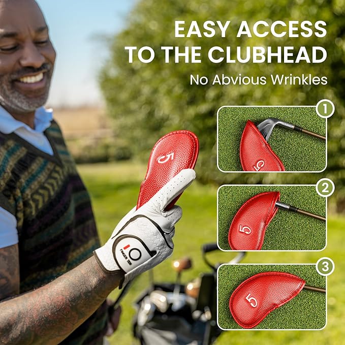 FINGER TEN Premium Synthetic Leather Stylish Iron & Wedge Golf Head Covers Value 12 Piece Set, Embroidered Labels & Fits Most Clubs Gift Set, Travel Protection Accessories