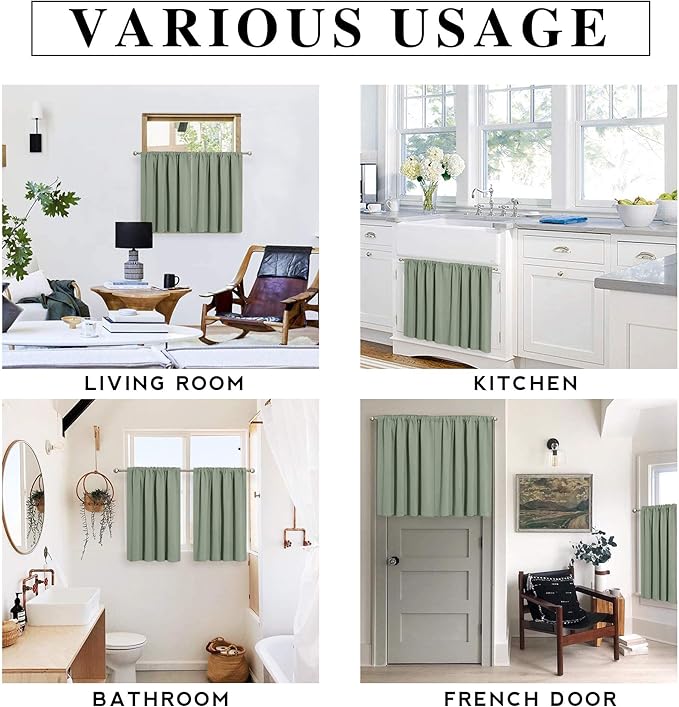 RYB HOME Blackout Curtains for Small Window - Thermal Insulated Privacy Curtains Shades for Kitchen Bathroom Cafe Dorm Loft, W 29 x L 45 inch per Panels, Sea Green, 2 Pcs