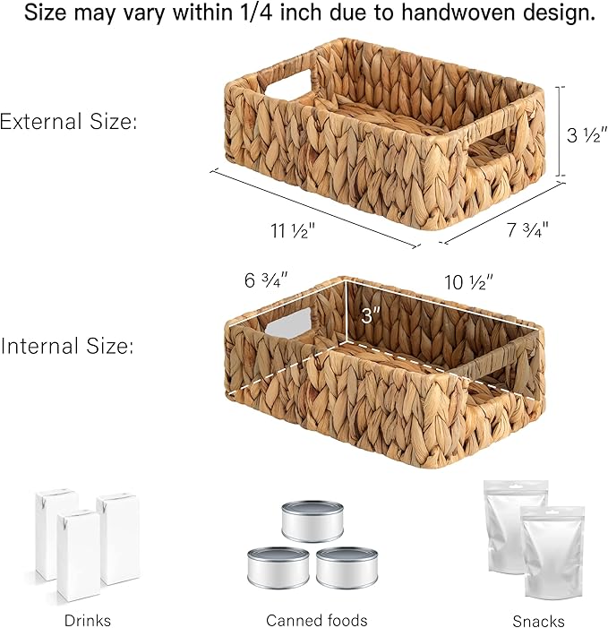 StorageWorks Water Hyacinth Baskets, Small Wicker Baskets for Organizing in Kitchen and Bathroom, 2-Pack