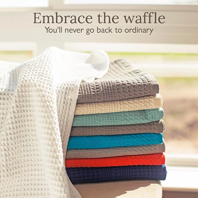GILDEN TREE Waffle Towel Set Quick Dry Thin | 2 Bath Towels | 2 Hand Towels | 2 Washcloths, Classic Style (White)