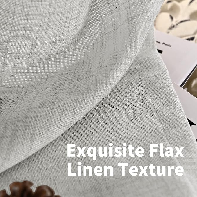 YoungsTex Light Grey Linen Semi Sheer Curtains for Living Room 2 Panels, Textured Light Filtering Drapes with Rod Pocket Back Tab Window Treatments for Dining Bedroom, 52 X 72 Inch