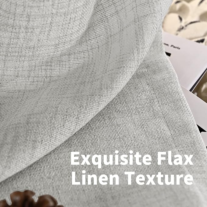 YoungsTex Light Grey Linen Curtains 80 Inch Length for Living Room, Light Filtering Semi Sheer Window Drapes Rod Pocket Back Tab Curtain for Bedroom Dining Office Farmhouse, 2 Panels, 52 X 80 Inch