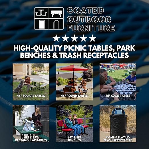 COATEDOUTDOORFURNITURE RDT-P-TXTDBL Heavy Duty Round Trash Receptacle with Dome Top, Liner Included, 32 Gallon, Textured Dark Blue, Made in America