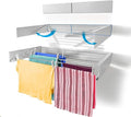 Step Up Laundry Drying Rack, Wall Mounted, Retractable Clothes Drying Rack, 60lbs Capacity, 20 Linear Ft, with Wall Template and Long Screwdriver Bit (40" White)