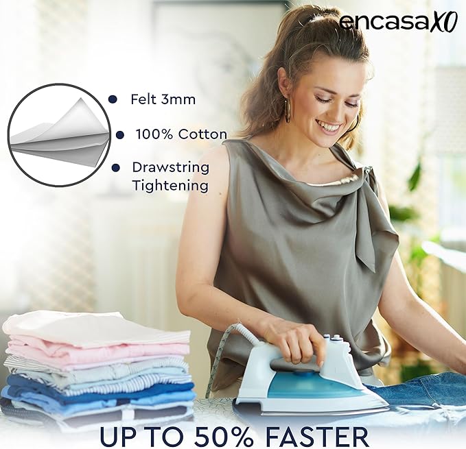 Encasa XO Ironing Board Cover and Pad 57"x22" - Thick 3mm Felt Padding, Drawstring Tightening & Lock, Easy Fit, Scorch & Stain Resistant, Fits X-Large Ironing Board - Big Leaves Green