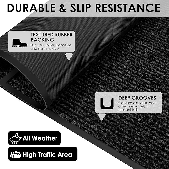 3′ x 61′ Front Door Mat Indoor Outdoor Entrance, Commercial Floor Mat Heavy Duty Dirt Trapper Entryway Doormat, Custom Size Non Slip Rubber Backing Welcome mat, Door Mat for High Traffic Area