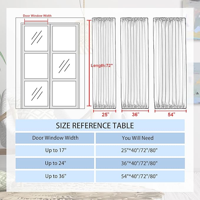 DWCN French Door Curtains – Rod Pocket Thermal Blackout Curtain for Doors with Glass Window, Kitchen and Patio Doors for Privacy, 25 X 72 Inches Long, 1 Curtain Panel with Tieback，Khaki