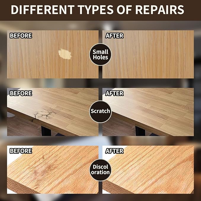 Wood Repair Kit, 13Pcs Wood Filler Repair kit, Wood Scratch Repair for Wooden Furniture, Floor, Table, Door, Cabinet Discoloration, Wood Touch Up Fillers, Wood Stain Paint, Oak