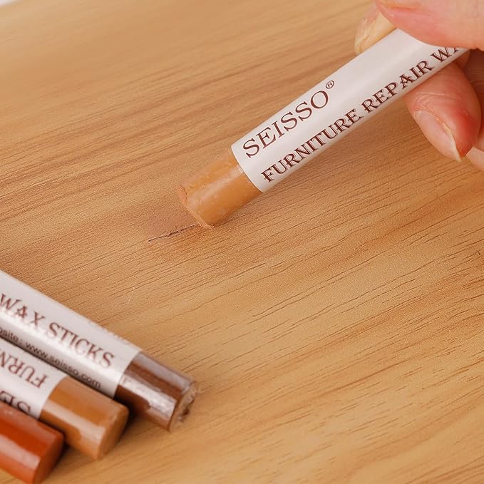 SEISSO Wood Filler Sticks- 6 Pcs, Furniture Repair Wax Crayons, Furniture Marking Repair - Scratch, Cracks, Hole, Table, Wood Floor, Guitar - Heartwood Cherry/Red Brown/Nutmeg