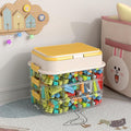 Toy Storage Organizer Box with Handle, Stackable Building Block Toy Box with Building Plate Lid & Removable Sorting Trays, Cubby Bins and Containers 3 Layer (Lemon)