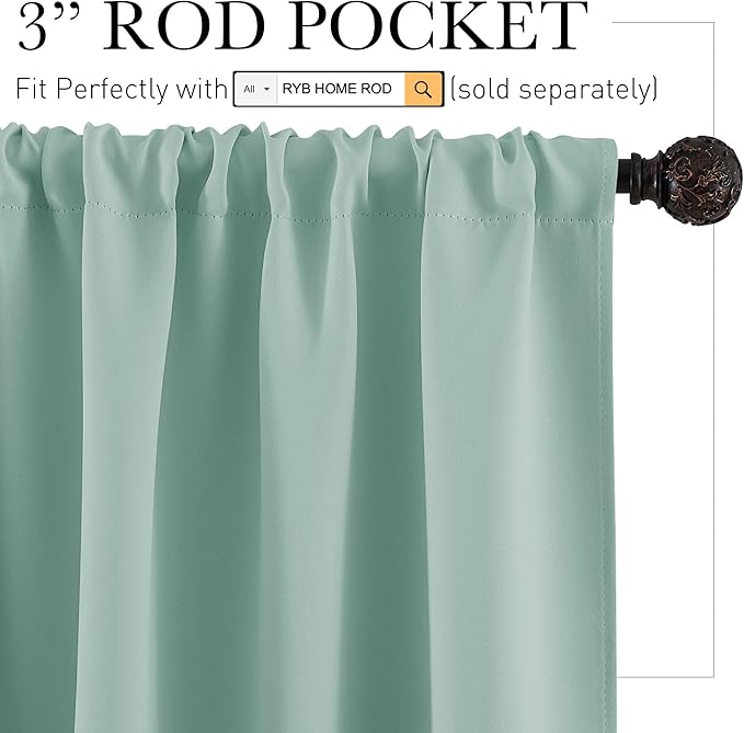RYB HOME RV Curtains Blackout - Thermal Insulating Privacy Door Windows Camper Curtains for Kids Nursery RV Bunk Bedroom Windows Bathroom, Width 29 x Length 24, Aqua, 2 Pcs