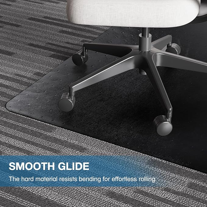 Chair Mat for Carpet, 46" x 60" Desk Chair Mat for Carpeted Floors, Non-Slip Office Vinyl Mat for Carpet with Studded, Easy Glide Heavy Duty Floor Protector Mat for Home Office, Black