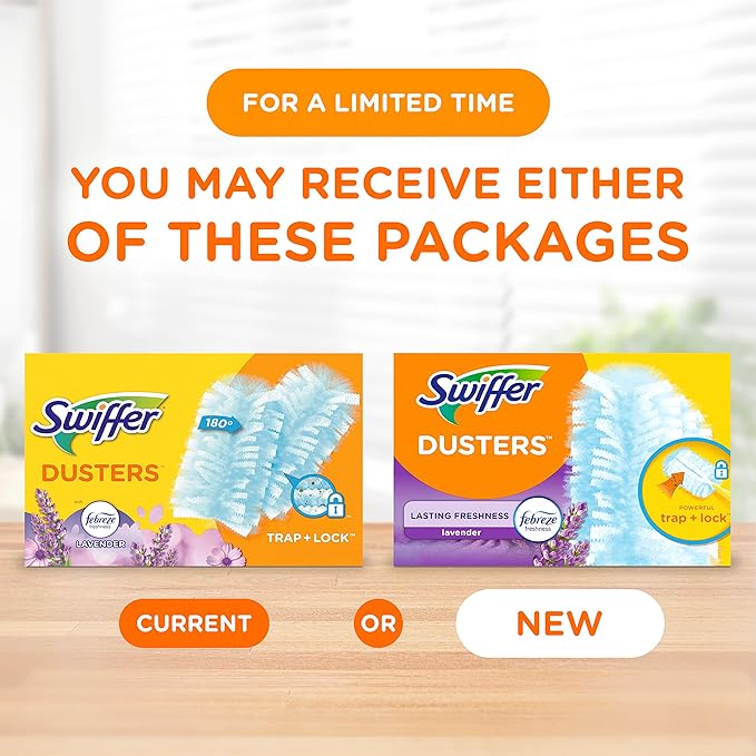 Swiffer Dusters, Ceiling Fan Duster, Multi Surface Refills with Febreze Lavender, 18 Count (Pack of 2)