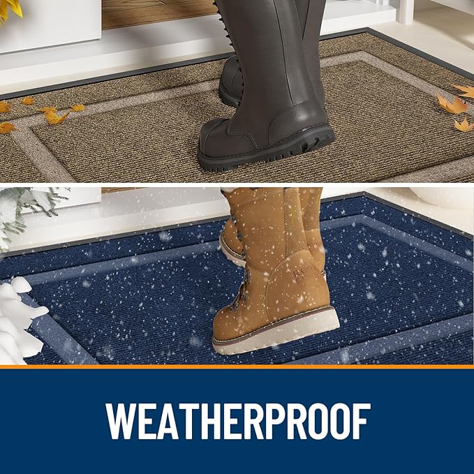 OLANLY Front Door Mat Indoor Outdoor Entrance, Waterproof All-Season, All-Weather Doormat, Sturdy Natural Rubber, Fade Resistant, Low Profile, Easy Clean Patio Porch Entryway Mat, 59x35, Blue