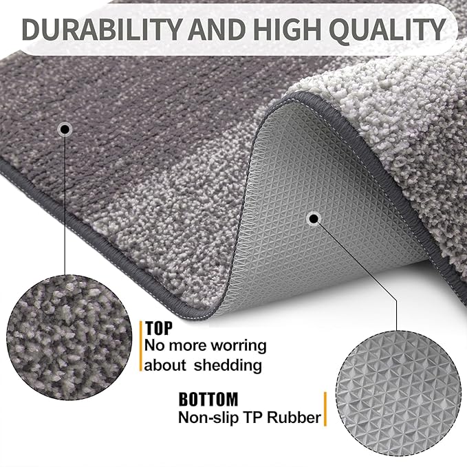 Kitinjoy Indoor Outdoor Door Mat, 59x36 Non-Slip Absorbent Dirt Trapper, Low-Profile Washable Inside Entrance Front Floor Mat, Sturdy Soft Entry Doormats for Entryway, Light Grey