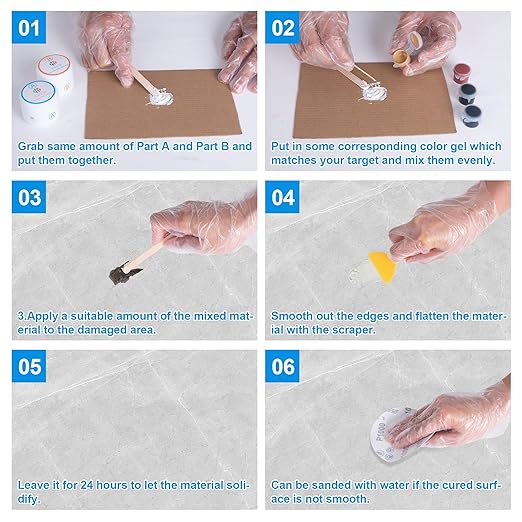 Marble and Granite Repair kit, Quartz Countertop Repair Kit for Chip Dents Cracks Holes Scratchs, Premium Marble Granite Quartz Laminate Formica Travertine Corian Stone Epoxy Filler