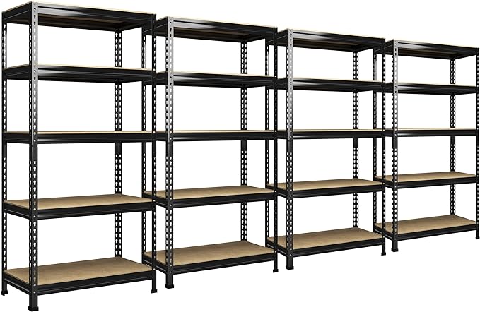 PrimeZone 32"W x 16"D x 63" H Storage Shelves - 4 Pack 5 Tier Adjustable Garage Storage Shelving, Heavy Duty Metal Storage Organizer Utility Rack Shelf Unit for Warehouse Pantry Closet Kitchen, Black