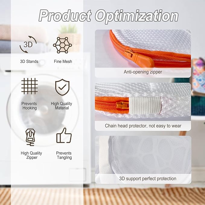 8 Pcs Bra Wash Bags for Laundry - Lingerie Mesh Bag Set Underwear Brassiere for Washing Machine With Zipper for Women Delicates Yellow (32A-36C Cup)