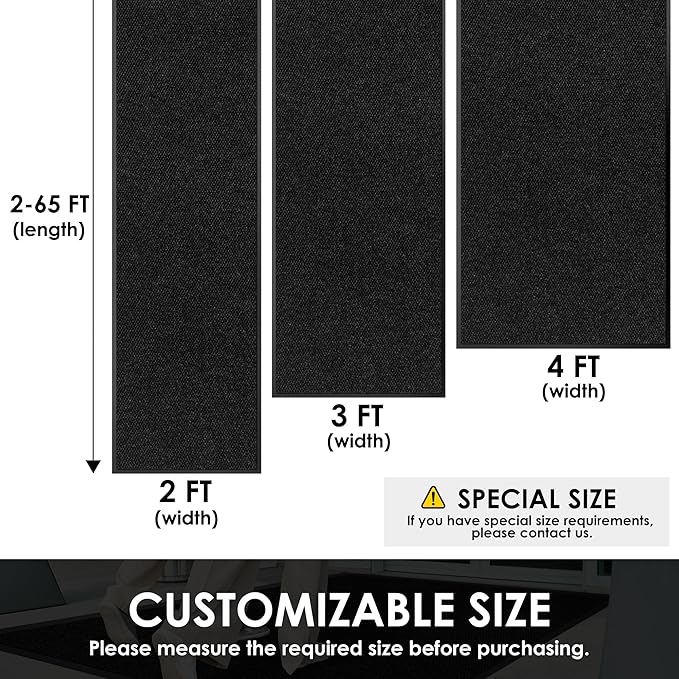 3′ x 34′ Front Door Mat Indoor Outdoor Entrance, Commercial Floor Mat Heavy Duty Dirt Trapper Entryway Doormat, Custom Size Non Slip Rubber Backing Welcome mat, Door Mat for High Traffic Area