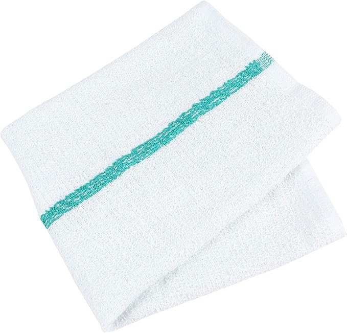 Arkwright Qwick Wick Bar Mop Towels Bulk - (Pallet of 4200) 100% Cotton Quick Dry, Super Absorbent Multipurpose Cleaning Rags for Restaurants, Kitchen, Bathroom, Hotel, 16 x 19 in, Green Stripe