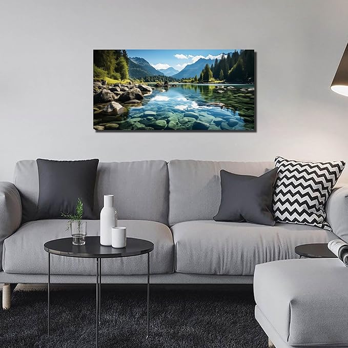 GUGIKA Landscape Wall Art for Living Room, Mountain and Lake Wall-Decor for Bedroom, Natural Scenery Canvas Prints Pictures for Hallway Office, Size 40 x 20 Inches