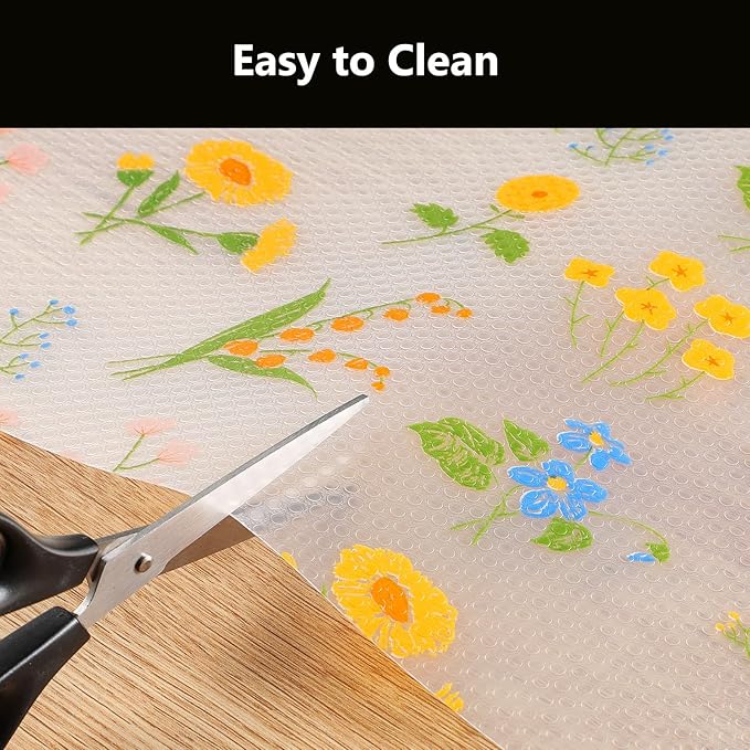 INNOLITES Non-Slip Shelf Liner – Cabinet & Drawer Liner Non-Adhesive – Waterproof Oil-Proof – Durable EVA with Floral for Kitchen Cabinets Refrigerator – BPA-Free, Easy to Cut 23.6" x 360"