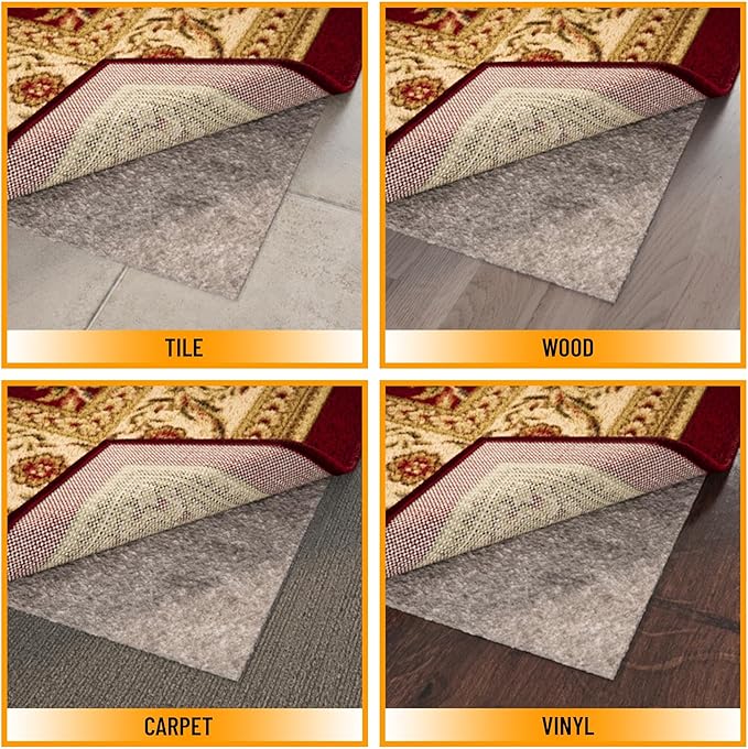 Ottomanson 3' x 5' Non-Slip Rug Pad Gripper 1/4 Inch Thick Dual Surface Felt + Rubber Gripper - Safe for All Floors, Brown