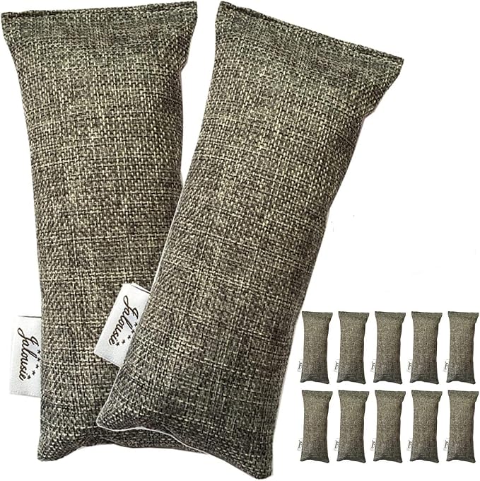 Jalousie 12 Pack Set 100 Grams Each Mini Bamboo Charcoal Bags Natural Air Purifier, Shoe Deodorizer and Odor Eliminator Multi-Purpose Charcoal Bag
