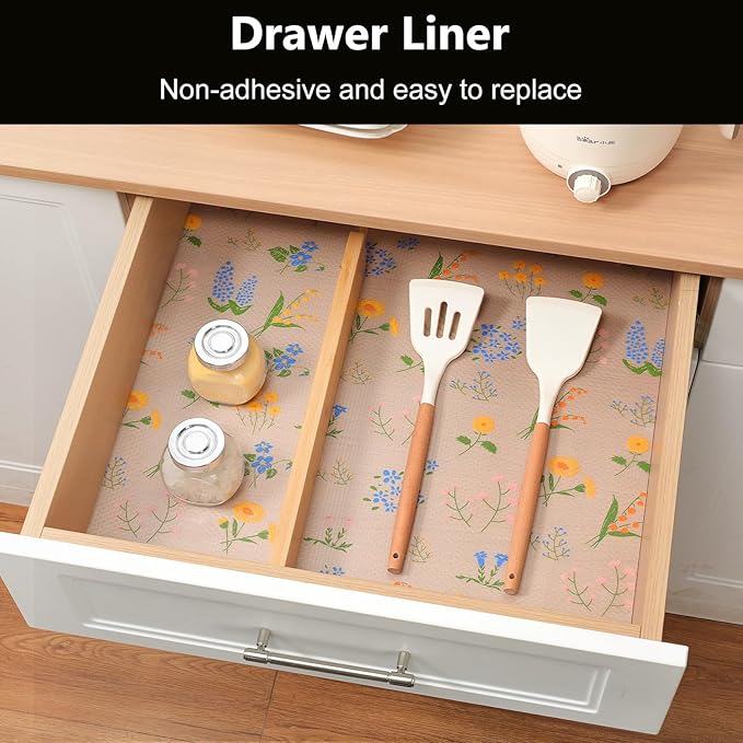 INNOLITES Non-Slip Shelf Liner – Cabinet & Drawer Liner Non-Adhesive – Waterproof Oil-Proof – Durable EVA with Floral for Kitchen Cabinets Refrigerator – BPA-Free, Easy to Cut 11.8" x 360"
