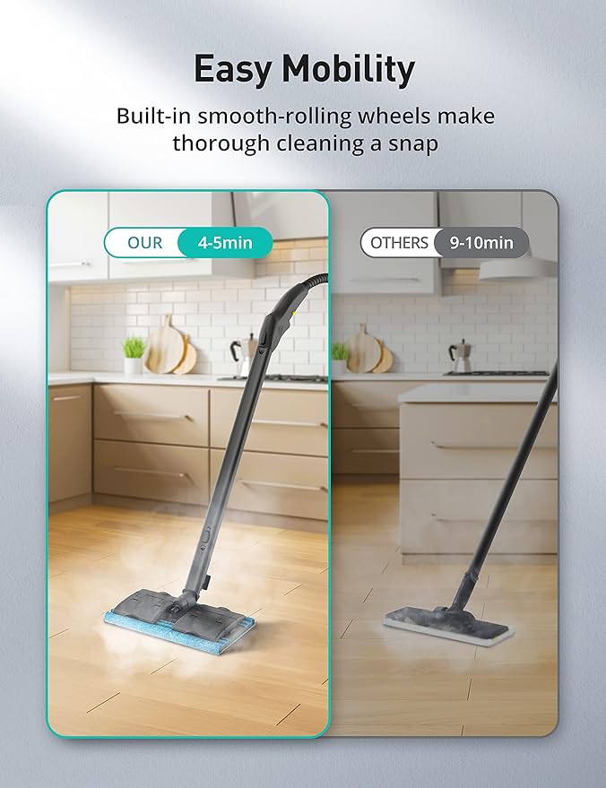 Steamer for Cleaning, Aspiron Multipurpose Portable Canister Steamer with 21 Accessories, Chemical-free, Steam Cleaner Carpet and Upholstery Floors Car Kitchen Tiles, 1.5L Capacity
