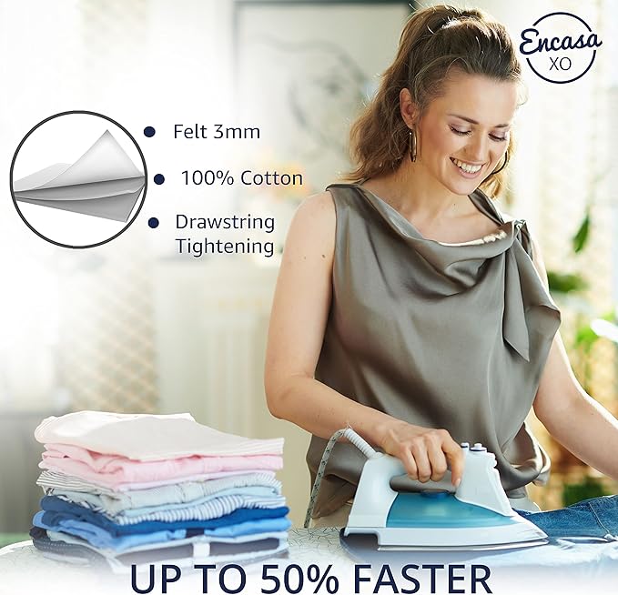 Encasa XO Ironing Board Cover and Pad 28"x12" - Thick 3mm Felt Padding, Drawstring Tightening & Lock, Easy Fit, Scorch & Stain Resistant, Fits Mini Ironing Board - Black Arrow