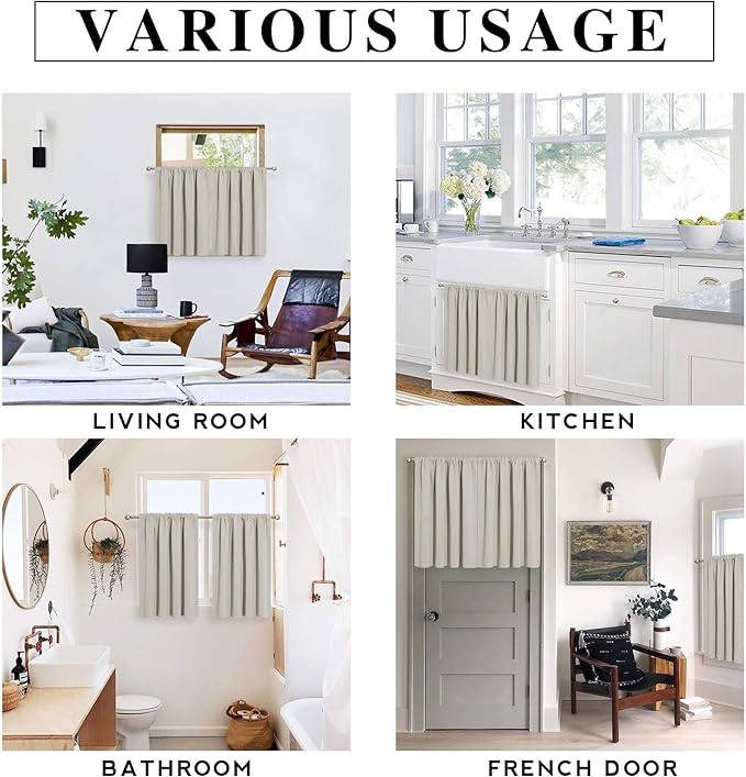 RYB HOME Blackout Short Cafe Curtains, Privacy Light Block Small Window Curtains for Bedroom Kitchen Basement Dining Classroom, W 52 x L 36 inches, Natural, 2 Panels