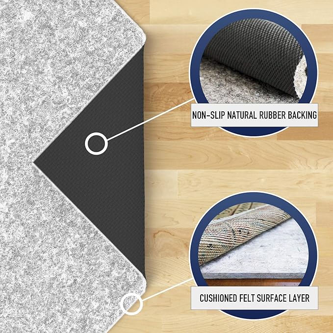 RUGPADUSA - Dual Surface - 8'x10' - 1/4" Thick - Felt + Rubber - Non-Slip Backing Rug Pad - Safe for All Floors