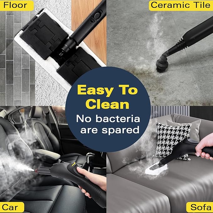 Steam Cleaner with 21 Accessories, 248°F High-Temp Steam & 1.1L Large Tank for Deep Cleaning Floors, Tiles, Carpet, Cars - Free Cleaning (Yellow) Chemical-Free Home & Auto Use