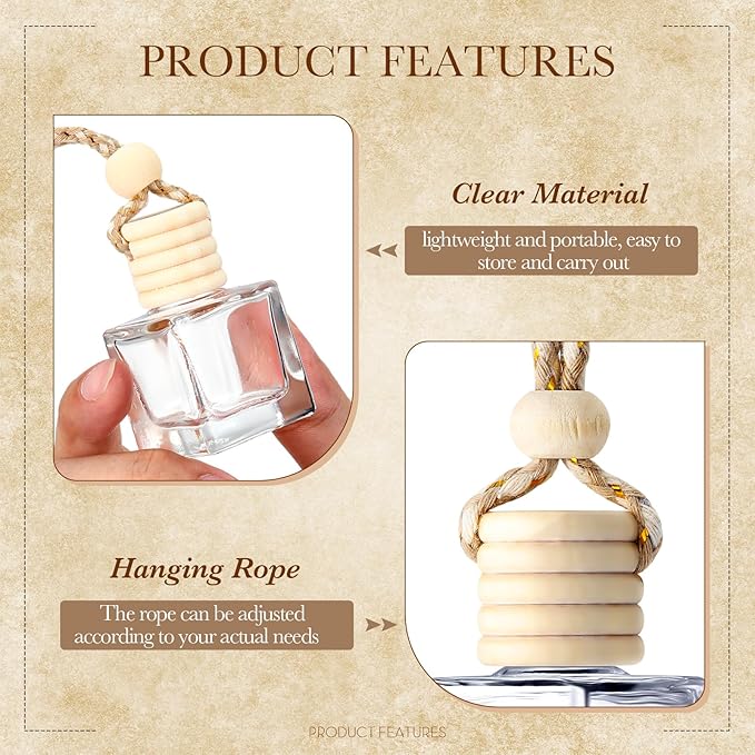 BBTO 50 Pcs Hanging Car Air Freshener Car Diffuser Bottles Empty Glass Perfume Bottle Freshener Diffuser Bottle Pendant for Essential Oil Fragrance Aromatherapy Bottle Ornament(Cube)