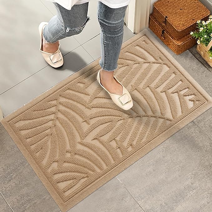 Front Door Mat, Absorbent Resist Dirt Welcome Door Mat Indoor Outdoor, Waterproof Doormat, Sturdy Non Slip Backing, Fade Resistant, Low Profile Entry Mat for Entryway, 36×24, Beige