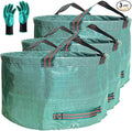 Professional 3-Pack 63 Gallons Lawn Garden Bags (D31, H19 inches) Reusable Yard Waste Bag with Gardening Gloves - Patio Standable Bag,Leaf Bag,Trash Containers,Plant Clippings Bag with 4 Handles