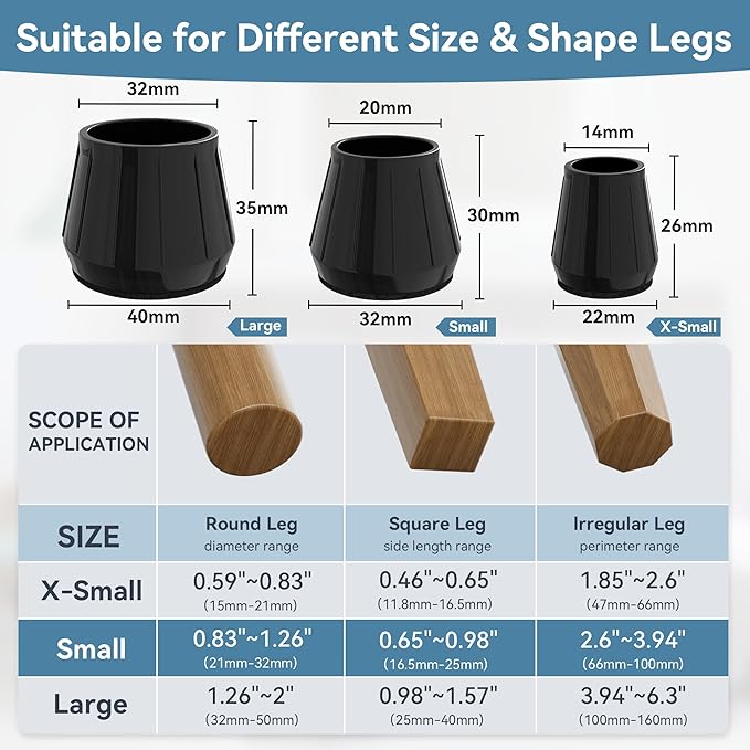 24PCS Silicone Chair Leg Floor Protectors for Hardwood Floors, Thicken Rubber Chair Leg Cap Covers, Non Slip Furniture Leg Pads to Protect Wood Tile Floors from Scratches and Reduce Noise