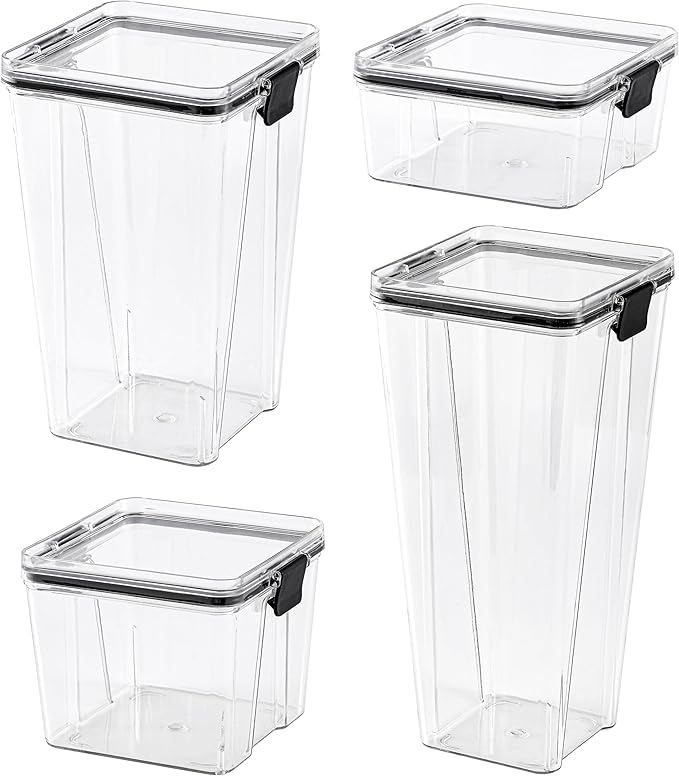 Food Storage Containers 4pack Plastic BPA Free shatterproof Freezeable Dishwasher Washable Environmentally Friendly and Recyclable Sealed Storage Containers Food Storage