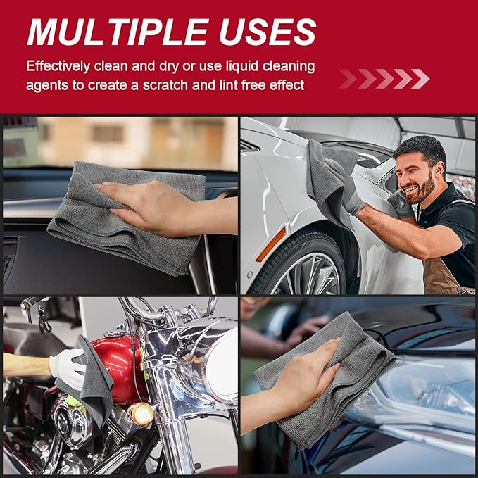 200 Pcs Microfiber Cleaning Cloth 16x16 Inch Microfiber Towels for Car Ultra Absorbent Cleaning Rags Reusable Lint Free Streak Free Detailing Towel for Car Washing Drying Dusting (Gray)
